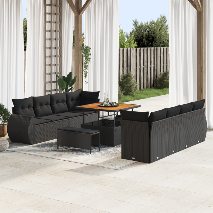 Set de Canapea pentru Grădină vidaXL cu Perne Negru Ratan Polimer Acacia - WALTI WALTI