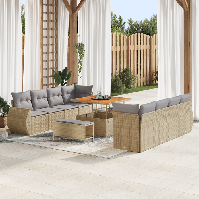 Set de sofa de grădină vidaXL 11 piese cu perne Bej Ratan Poliester Acacia - WALTI WALTI