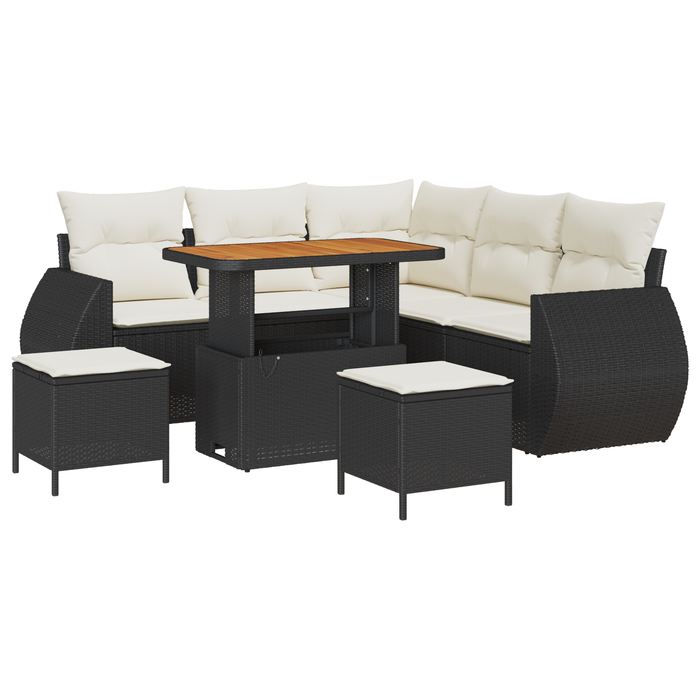 Set de canapea de grădină vidaXL cu perne, 8 piese, Negru, Poliratan, Acacia - WALTI WALTI