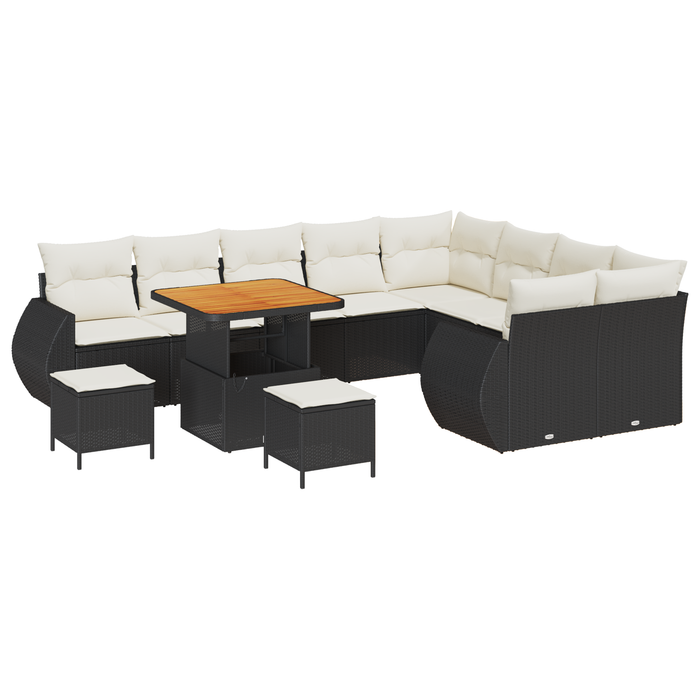 Set Canapea Grădină 12 Piese cu Perne Negru Ratan Poli Acacia - WALTI WALTI