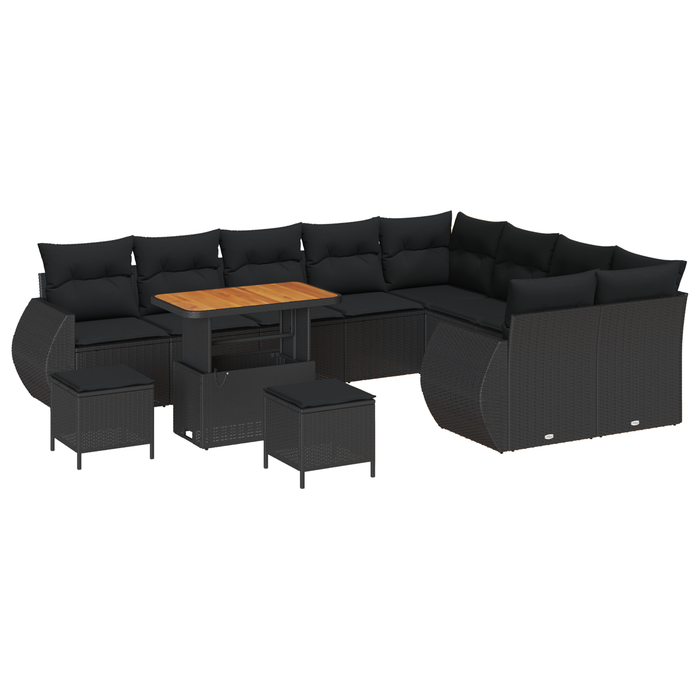 Set de 12 Piese pentru Grădină cu Perne Negru Poliratan Acacia - WALTI WALTI