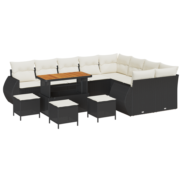 Set de canapea de grădină cu 13 piese cu perne Negru Poliratan Acacia - WALTI WALTI