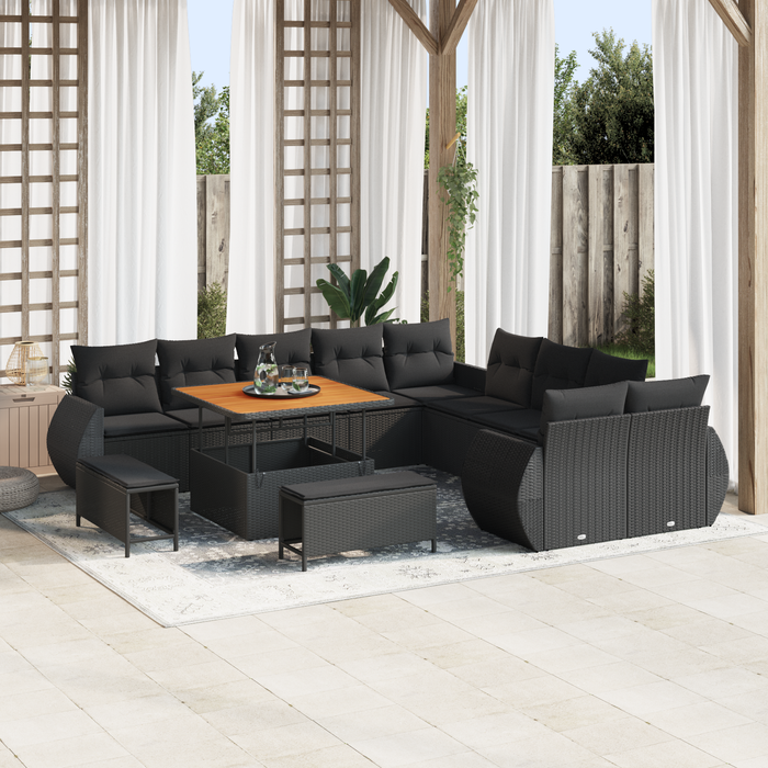 Set de canapea de grădină vidaXL cu 13 piese cu perne Negru Poliratan Acacia - WALTI WALTI