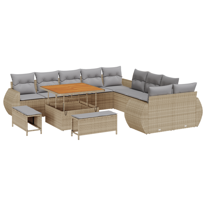 Set canapele grădină vidaXL cu perne Bej Ratan Poli Acacia - WALTI WALTI