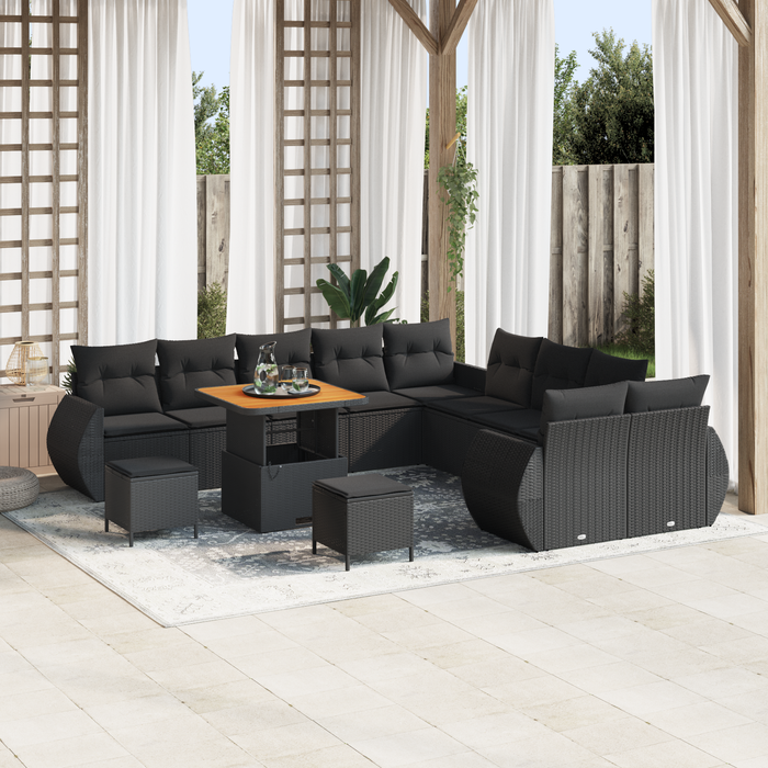 Set de Canapele de Grădină vidaXL cu Perne Negru Poliratan Acacia - WALTI WALTI