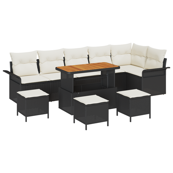 Set de canapea de grădină vidaXL cu 10 piese cu perne Negru Poliratan Acacia - WALTI WALTI