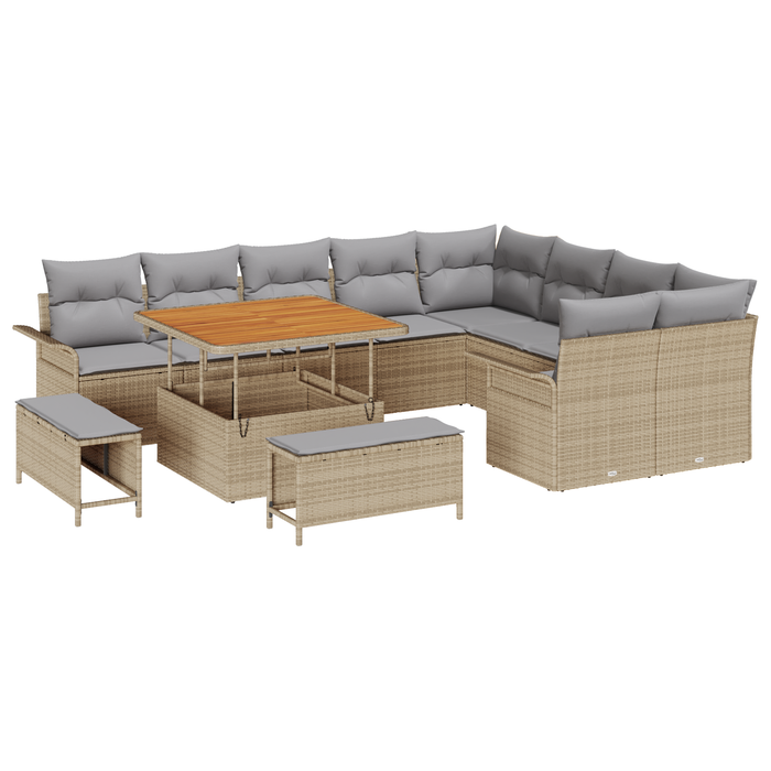 Set canapea grădină vidaXL 12 piese cu perne bej ratan sintetic acacia - WALTI WALTI