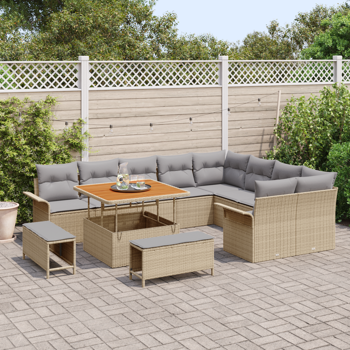 Set canapea grădină vidaXL 12 piese cu perne bej ratan sintetic acacia - WALTI WALTI