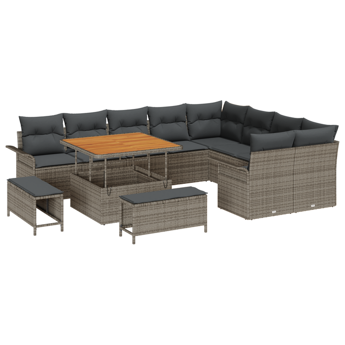 Set de Sofa de Grădină cu 12 Piese și Perne Gri din Ratan Poli - WALTI WALTI