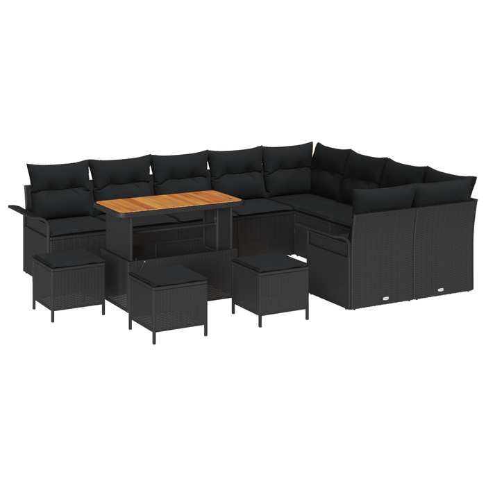 Set canapea grădină vidaXL 13 piese cu perne Negru Polirat Acacia - WALTI WALTI