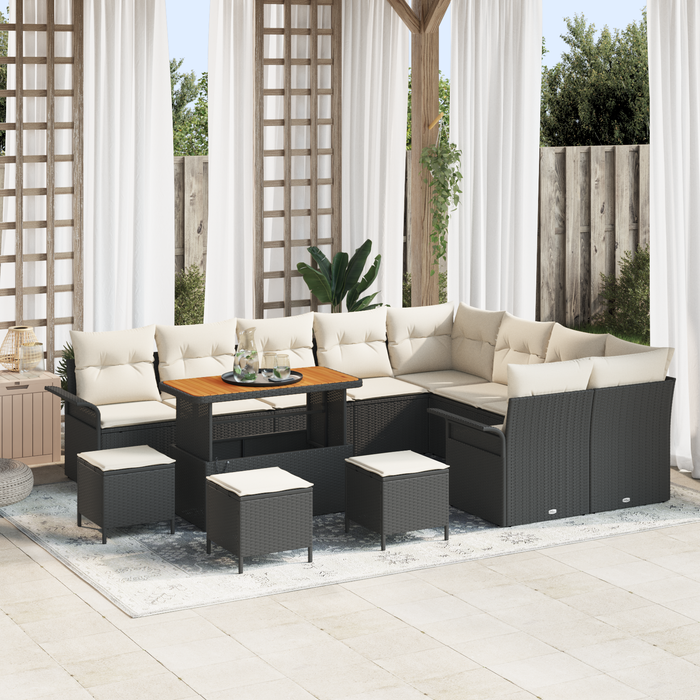 Set Canapea Grădină vidaXL 13 Piese și Perne Negru Rattan Polimeri Acacia - WALTI WALTI