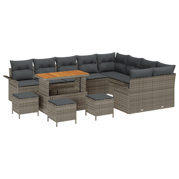 Set Canapea de Grădină vidaXL 13 Piese cu Perne Gri Ratan Poliester Acacia - WALTI WALTI