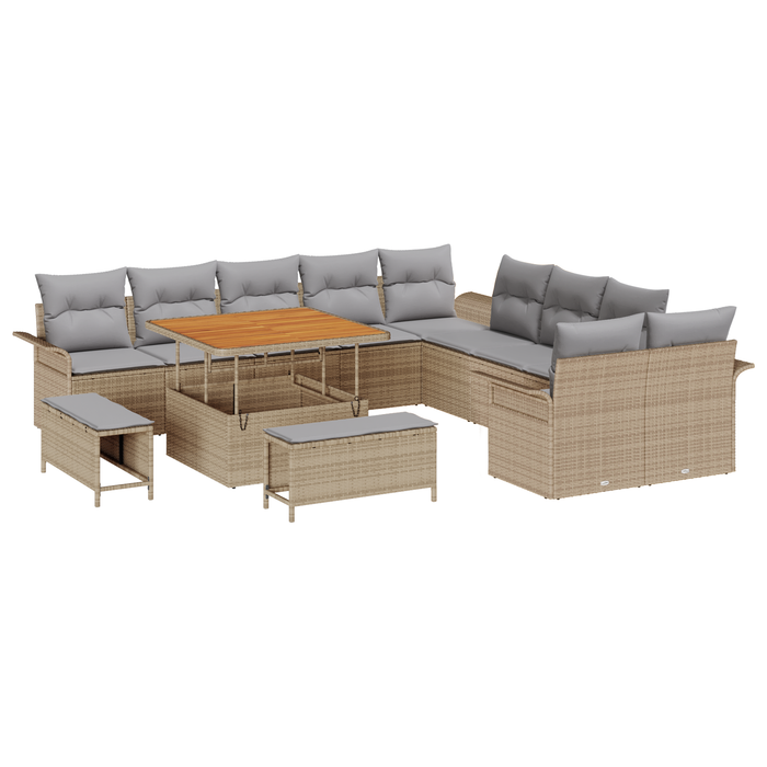Set de Sofa pentru Grădină vidaXL cu 13 Piese și Perne Bej Poliratan Acacia - WALTI WALTI