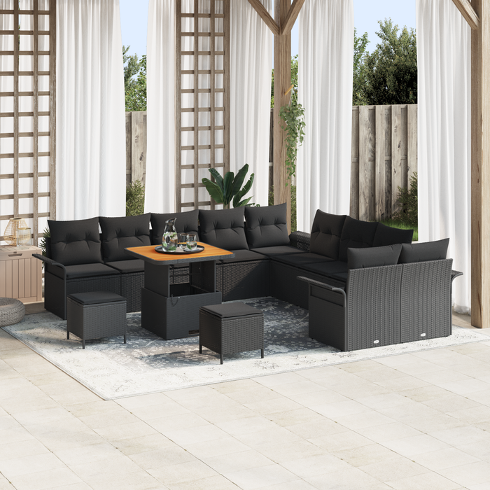 Set de canapea de grădină cu 13 piese cu perne Negru Ratan sintetic Acacia - WALTI WALTI