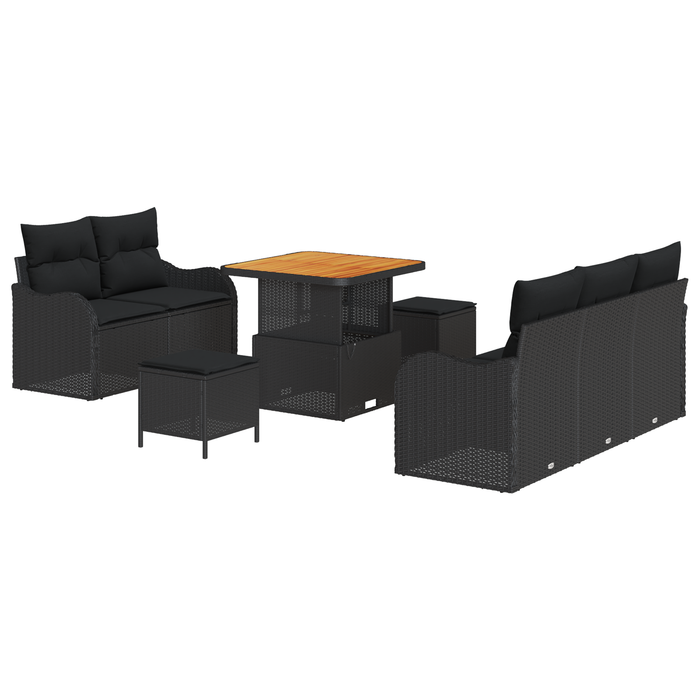 Set de sofa de grădină vidaXL 8 Piese cu Pernuțe Negru Poliratan Acacia - WALTI WALTI