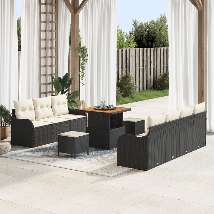 Set Canapea Grădină de 10 Piese cu Perne Ratan Polimer Negru Acacia - WALTI WALTI