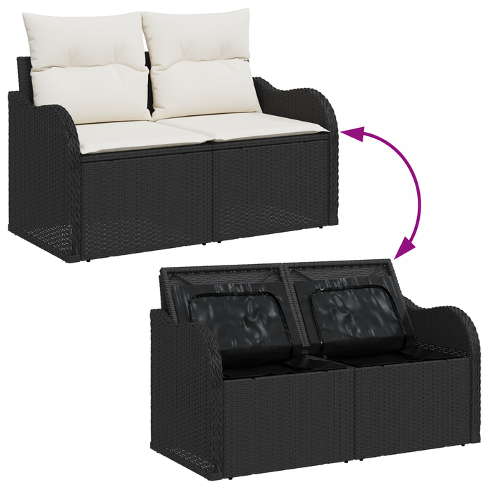 Set de Canapea Grădină cu 10 Piese cu Perne Negru Ratan Polimeric Acacia - WALTI WALTI