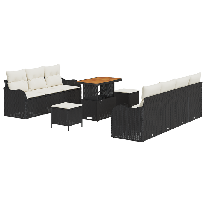 Set de Canapea Grădină cu 10 Piese cu Perne Negru Ratan Polimeric Acacia - WALTI WALTI