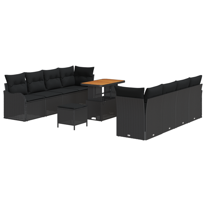 Set de canapele pentru grădină vidaXL cu 11 piese cu perne Negru Poliratan Acacia - WALTI WALTI