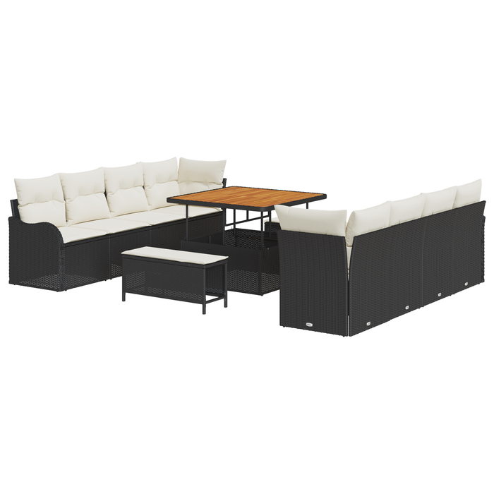 Set de sofa pentru grădină vidaXL 11 piese cu perne Negru Poliratan Acacia - WALTI WALTI