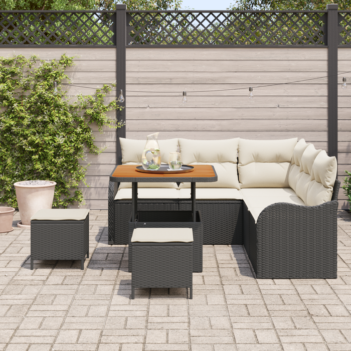 Set Canapea Grădină vidaXL cu 8 Piese și Perne Rattan Poli Negru - WALTI WALTI