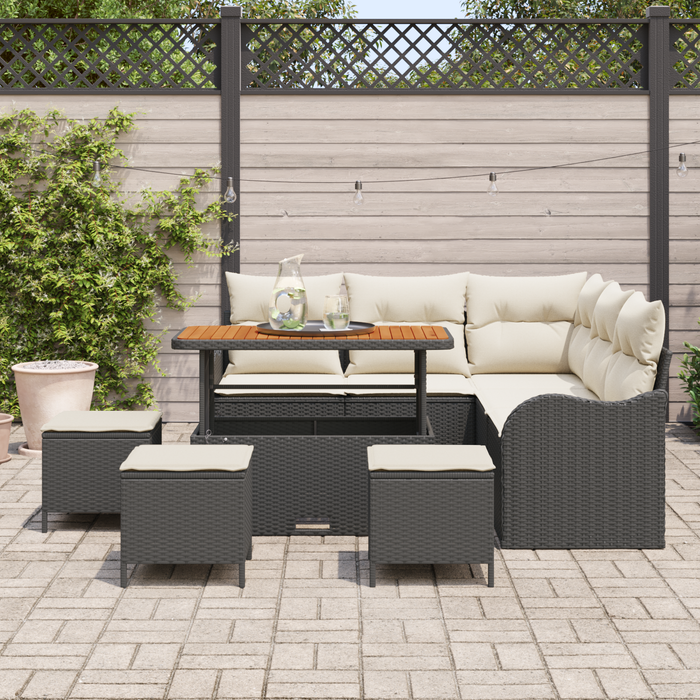 Set de canapea de grădină vidaXL cu 9 piese și perne Ratan negru Acacia - WALTI WALTI