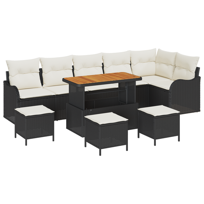 Set de canapele pentru grădină vidaXL cu perne Ratan negru Acacia - WALTI WALTI