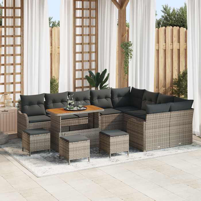 Set de canapea de grădină vidaXL 13 piese cu perne Gri Ratan Acacia - WALTI WALTI
