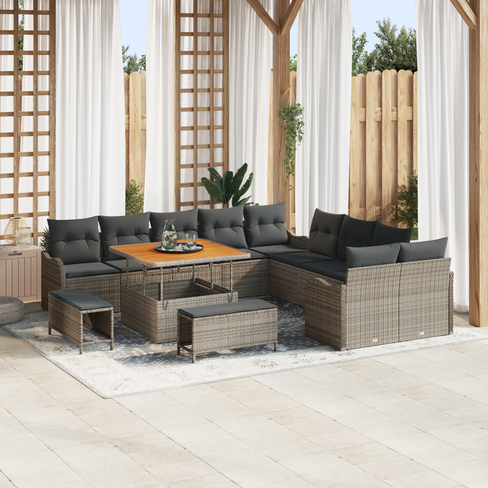 Set Sofa de Grădină vidaXL cu 13 Piese și Pernițe Gri Poliratan Acacia - WALTI WALTI