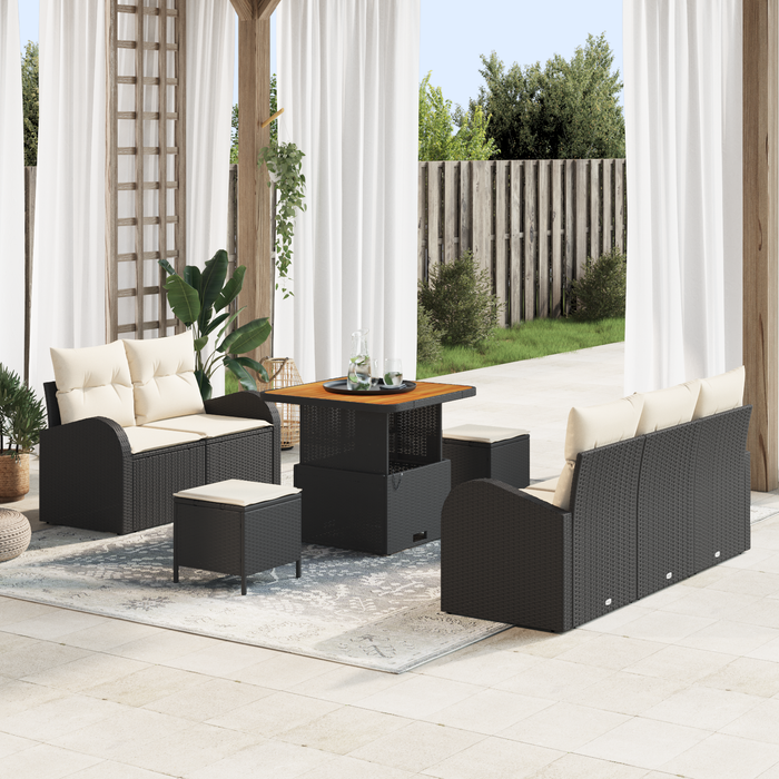 Set de canapea de grădină cu 8 piese cu perne Negru Ratan Poli Acacia - WALTI WALTI