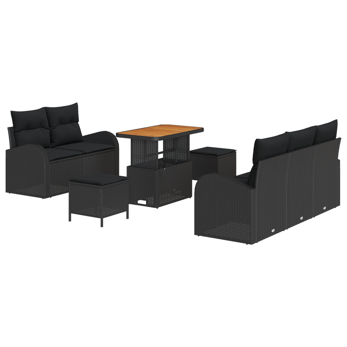 Set de canapea de grădină vidaXL cu perne Negru Polirat Acacia - WALTI WALTI