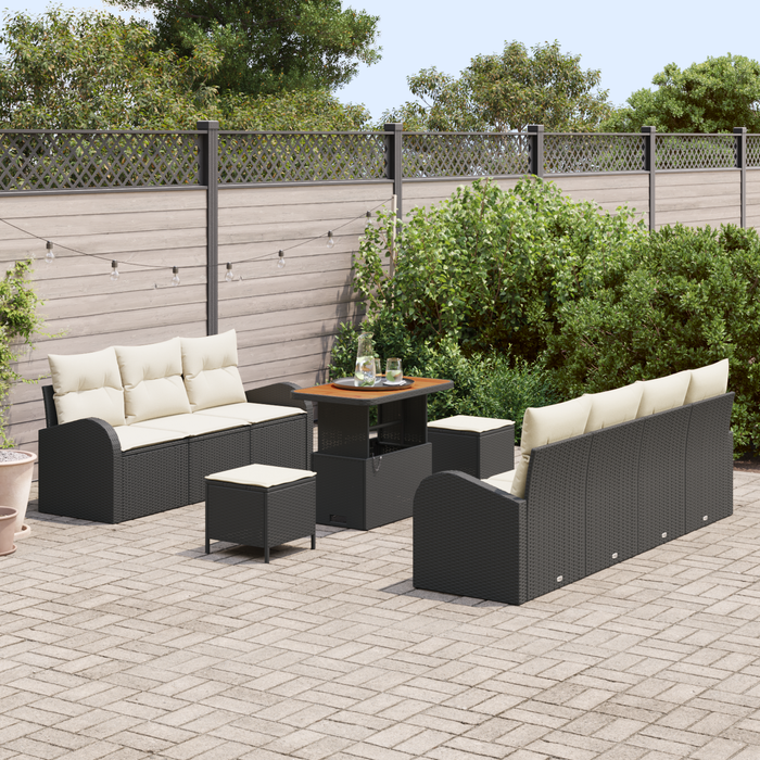 Set Canapea Grădină vidaXL 10 Piese cu Perne Negru Poliratan Acacia - WALTI WALTI