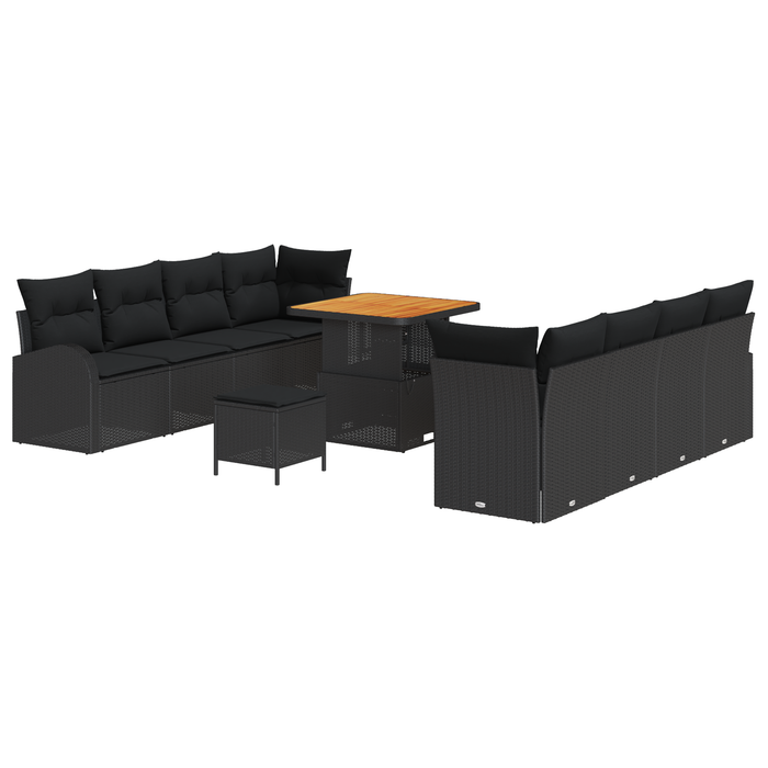 Set canapea grădină 11 piese cu perne Negru Ratan Sintetic Acacia - WALTI WALTI