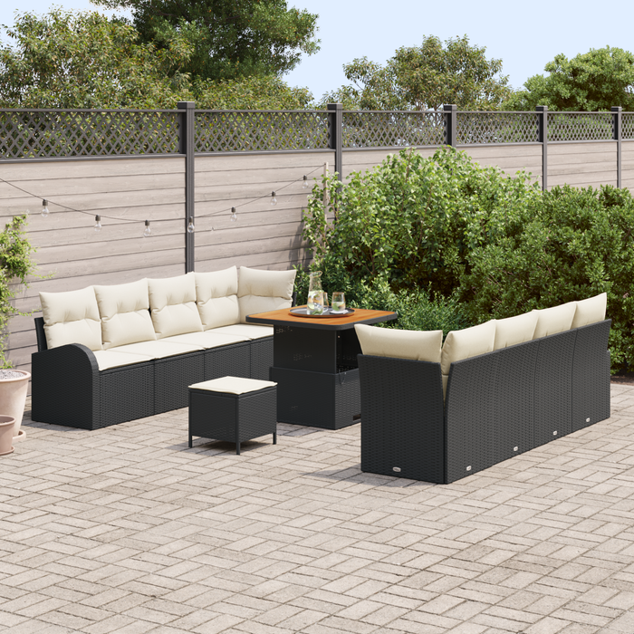 Set de canapea de grădină vidaXL 11 piese cu perne negru ratan acacia - WALTI WALTI