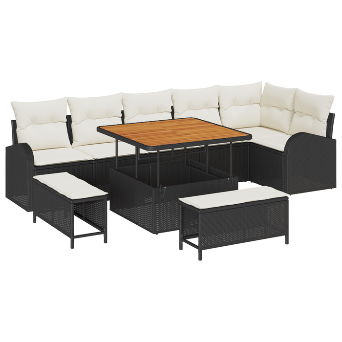 Set Sofa Grădină vidaXL 9 Piese cu Perne Negru Ratan Polimer Acacia - WALTI WALTI