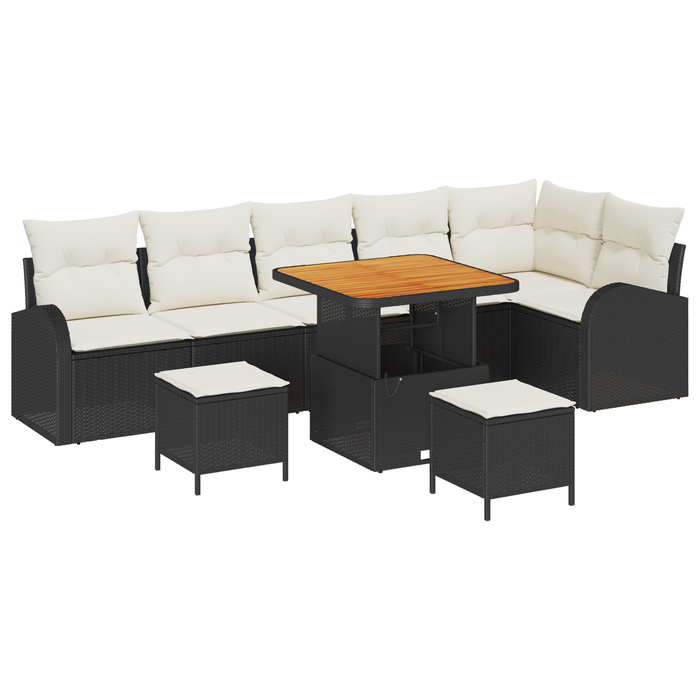 Set Canapea Grădină vidaXL 9 Piese cu Perne Negru Poli Ratan Acacia - WALTI WALTI