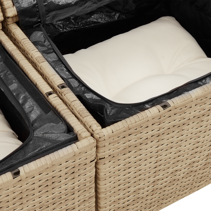 Set Canapea Grădină vidaXL 9 Piese cu Perne Bej Ratan Poly Acacia - WALTI WALTI