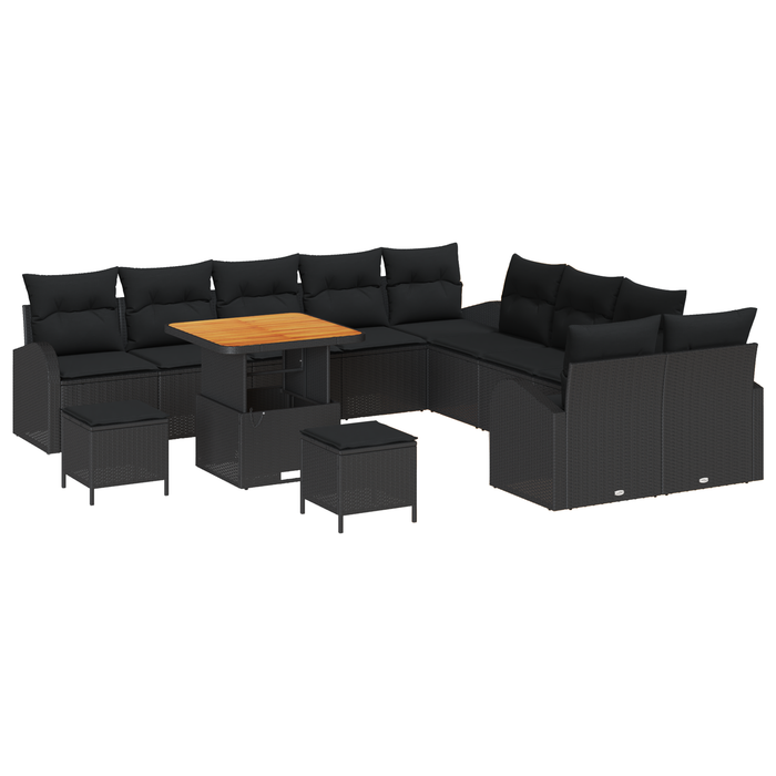 Set Canapea Grădină vidaXL 13 Piese cu Pernițe Negru Poliratan Acacia - WALTI WALTI