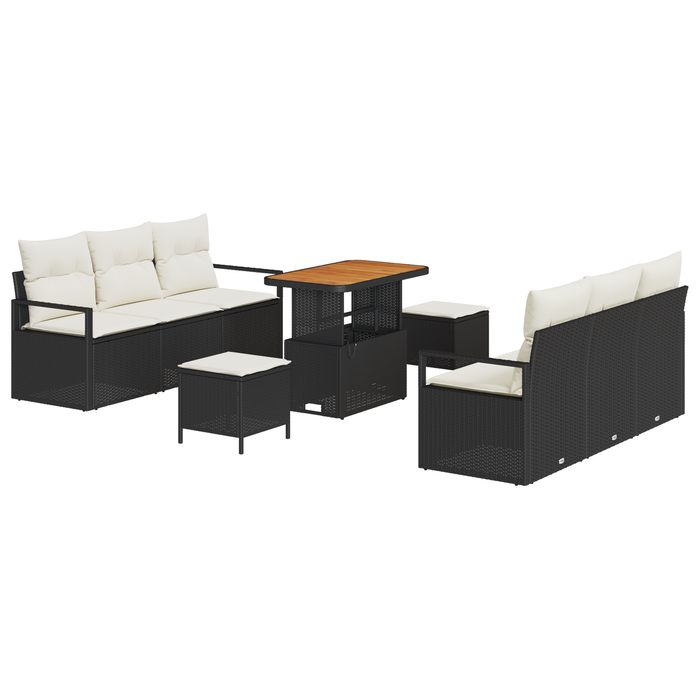 Set canapea de grădină din 9 piese cu perne Black Poly Rattan Acacia - WALTI WALTI