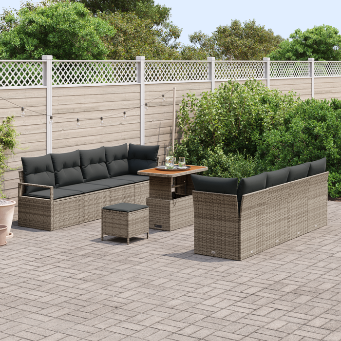 Set de 11 piese de sofa de grădină cu perne gri din poli-ratan și acacia - WALTI WALTI