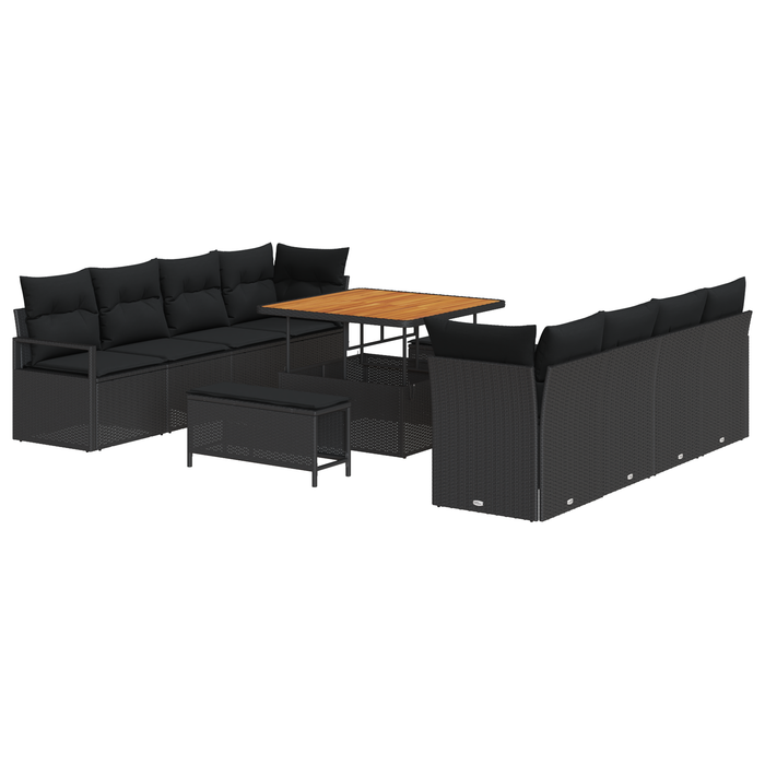 Set canapele de grădină vidaXL 11 piese, cu perne, negru, ratan, acacia - WALTI WALTI