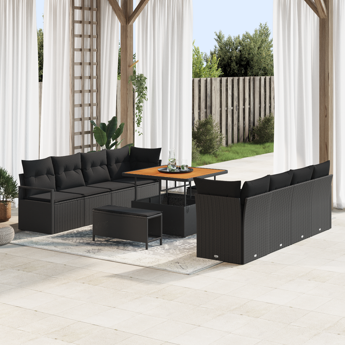 Set canapele de grădină vidaXL 11 piese, cu perne, negru, ratan, acacia - WALTI WALTI