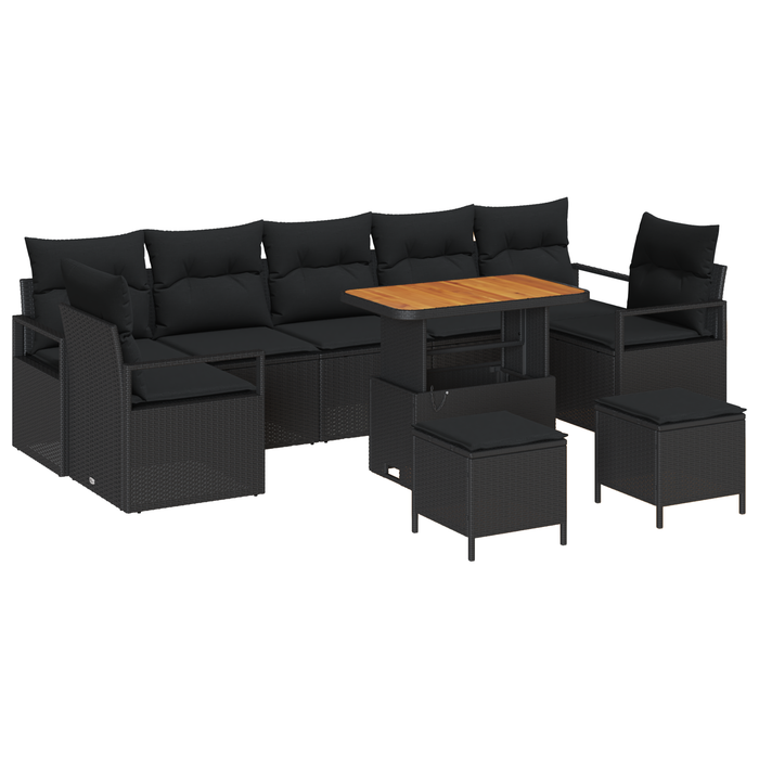 Set de canapea de grădină 10 piese cu perne Negru Rattan Poliesteric Acacia - WALTI WALTI