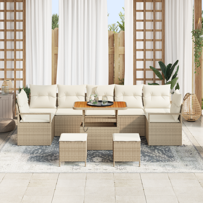 Set de 10 Piese de Sofa de Grădină cu Perne Bej Ratan Poli Acacia - WALTI WALTI
