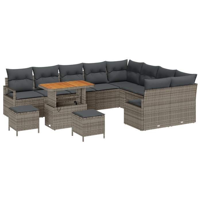Set de Canapea pentru Grădină vidaXL 12 Piese cu Perne Gri Rattan Poli Acacia - WALTI WALTI