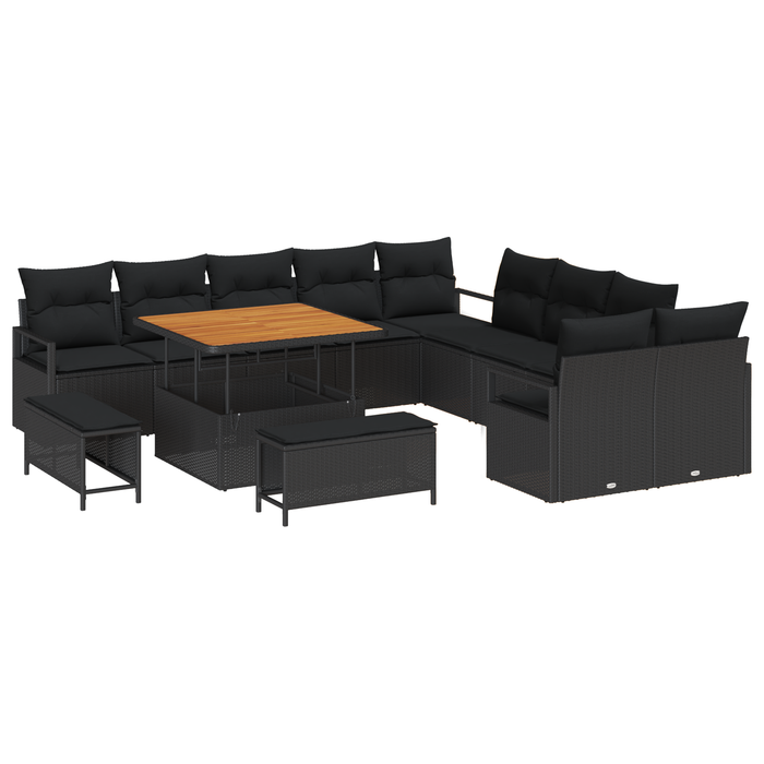 Set de canapea pentru grădină din 13 piese cu perne, ratan negru, acacia - WALTI WALTI
