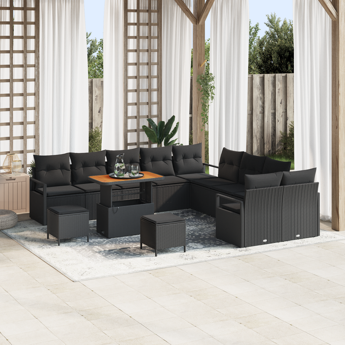 Set canapea grădină 13 piese cu perne, negru, poliratan, acacia - WALTI WALTI