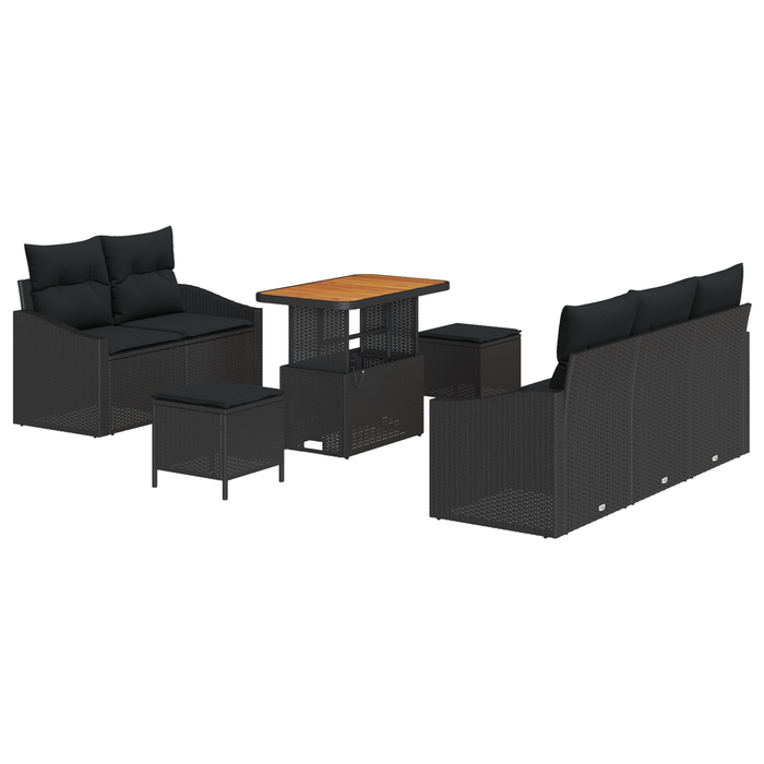 Set de 8 Piese de Sofa pentru Grădină cu Perne Negru Ratan Poliesteric Acacia - WALTI WALTI