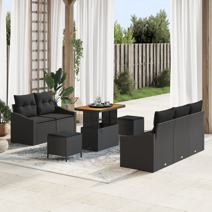 Set de 8 Piese de Sofa pentru Grădină cu Perne Negru Ratan Poliesteric Acacia - WALTI WALTI