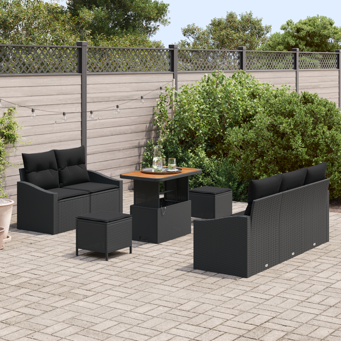 Set de 8 Piese de Sofa pentru Grădină cu Perne Negru Ratan Poliesteric Acacia - WALTI WALTI